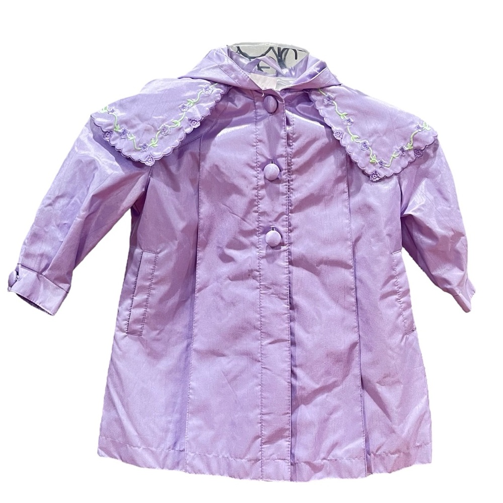 VINTAGE Rothschild Lilac Purple Hooded Dress Coat Flower Embroidery Sz 18 months